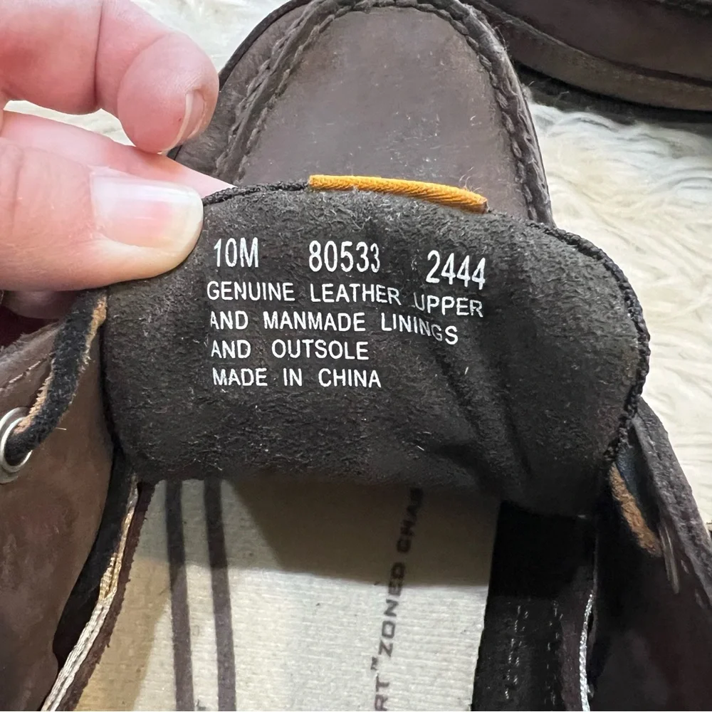 Timberland 80533 Brown Leather Smart Comfort Moc Toe Lace Up Boat Shoes Men’s 10